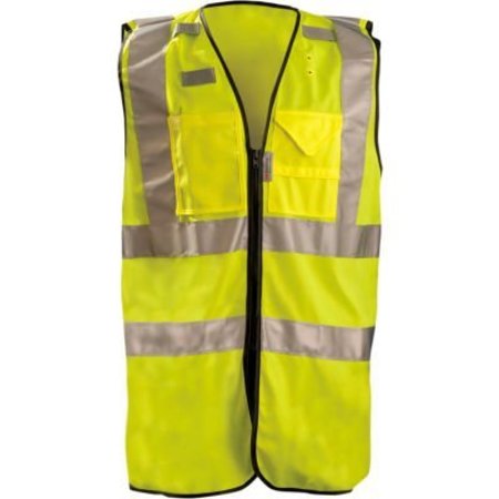 OCCUNOMIX OccuNomix Premium Solid Stripe Surveyor Vest W/ Zipper, Class 2, Hi-Vis Yellow, 5XL, LUX-SSFULLZ-Y5X LUX-SSFULLZ-Y5X